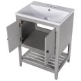 thumbnail image 4 of 24" Bathroom Vanity with Sink Combo, Modern Sleek Bathroom Vanities with Elegant Ceramic Sink, Wood Frame Bathroom Sink Cabinet Storage Containers with Open Style Shelf for Small Space, Gray, 4 of 9