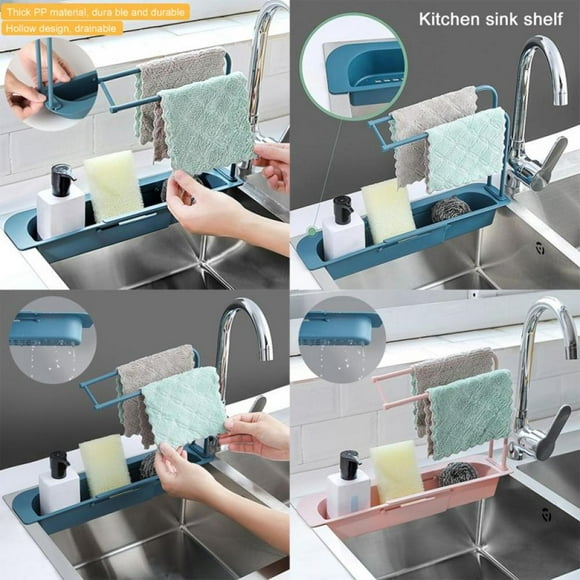 Greyghost Telescopic Sink Organizer Storage Holder, Expandable 2-in-1 Storage Drain Basket, Sponge Soap Rack, Drainer Sink Tray Kit for Kitchen