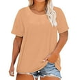 thumbnail image 2 of Tittly Womens T Shirts Women Graphic Tees Plus Size Shirts for Women Plus Size Round Neck Short Sleeve T Shirt For Women; Summer Loose T Shirt Casual Top. Beige, 2 of 5