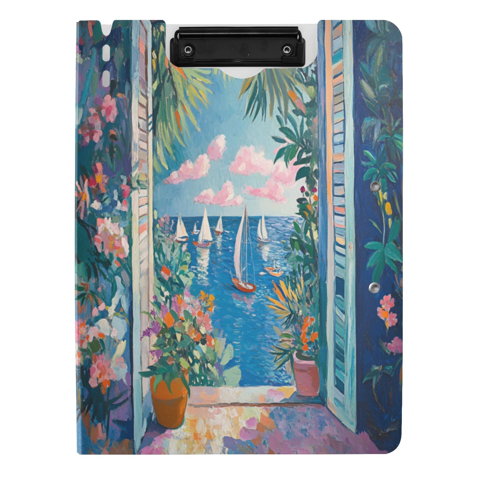 FORMRS A4 Clipboard Folder with Pen Holder Horizontal Foldable School Office Binder, Blue Sea