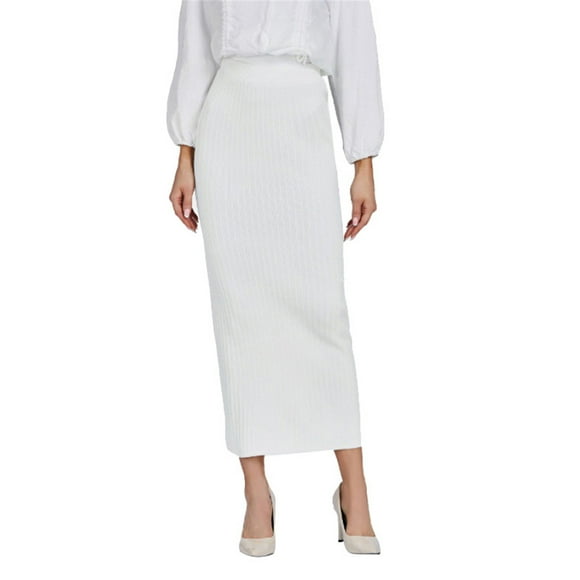 Hamky Pencil Skirt Midi Skirt Fall Skirt Women's Solid Color Knitted Straight Pencil Skirt Mid Length Slim Fit Skirt Skirts for Women Bodycon Skirt White Skirt One Size