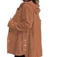 thumbnail image 3 of Chaqueta de Otoño para Mujer con Capucha, Informal, con Botones, Larga, Holgada, de , con Bolsillos. Marrón XXL, 3 of 7
