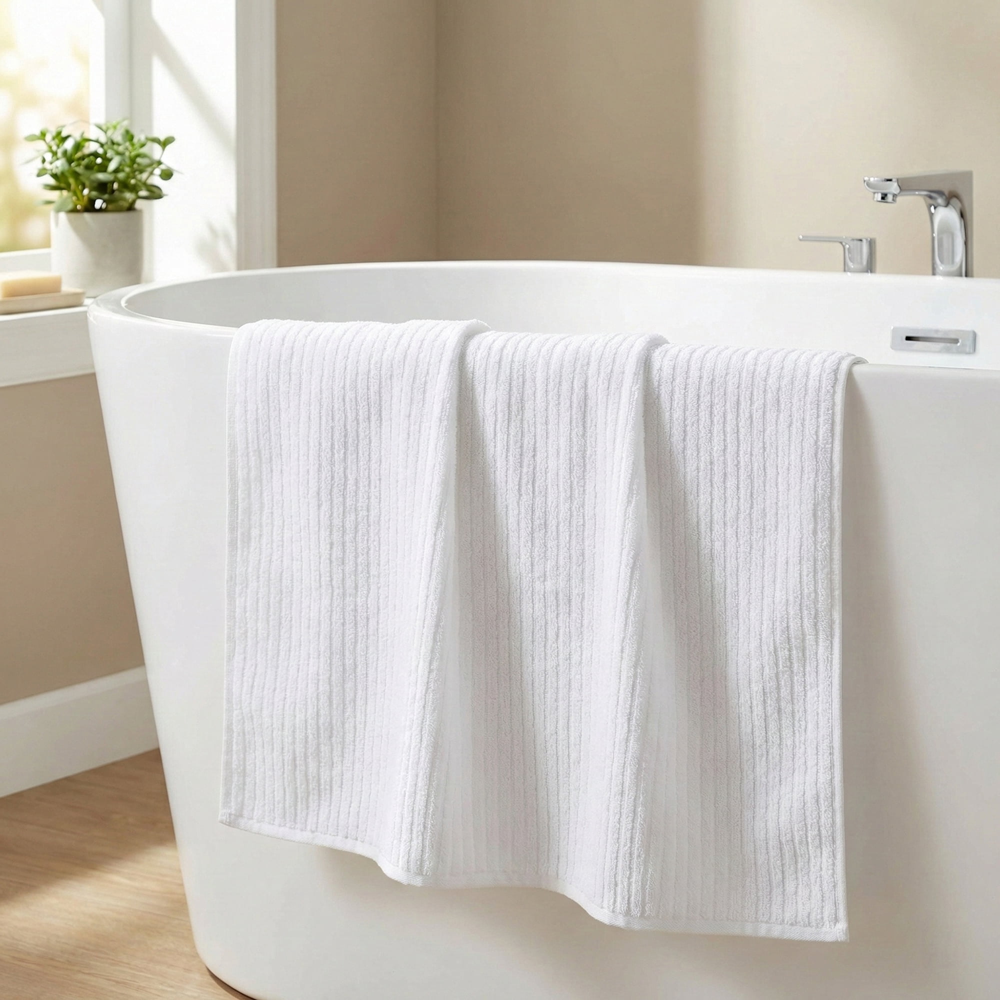 Unique Bargains Soft Absorbent Striped Bath Towel 2 Pack White/Dark Blue 55"x28"
