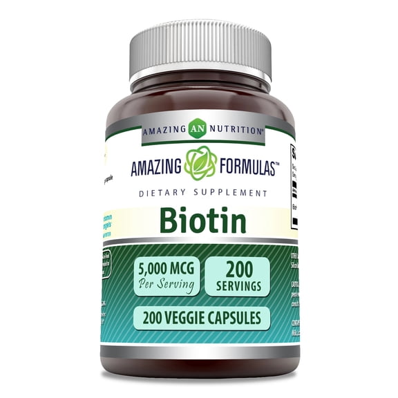 Amazing Formulas Biotin 5000 Mcg Per Serving 200 Veggie Capsules Supplement | Vitamin B7 Supplement | Non-GMO | Gluten Free | Ideal for Vegetarians