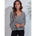 thumbnail image 5 of Women'S Long Sleeve Top Thin Pullovers V Neck - Sleeve Babydoll - Polyester Pull over Small Grid M, 5 of 9