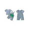 thumbnail image 2 of BemeyourBBs Newborn Baby Summer Clothes Infant Baby Boys Dinosaur Elephant Outfit Casual Loose Striped Short Sleeve T Shirt Tops and Animal Embroidered Overalls Jumpsuit Suspender Pants Set, 2 of 9