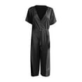 thumbnail image 4 of Fesfesfes Jumpsuit for Women Solid Color V-Neck Romper Casual Broad Legs Chiffon Jumpsuit Body Suit, 4 of 6