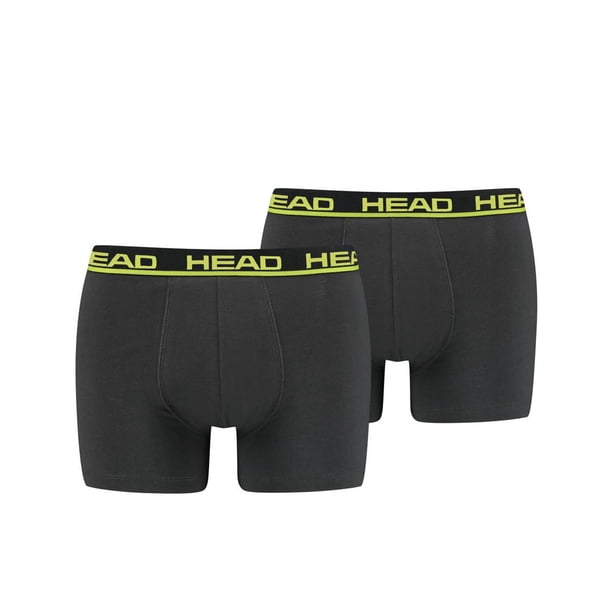 HEAD Calzoncillos de Hombre, Paquete de 2 - Básico, Slgodón elástico, liso Antracita/Amarillo L (Large)