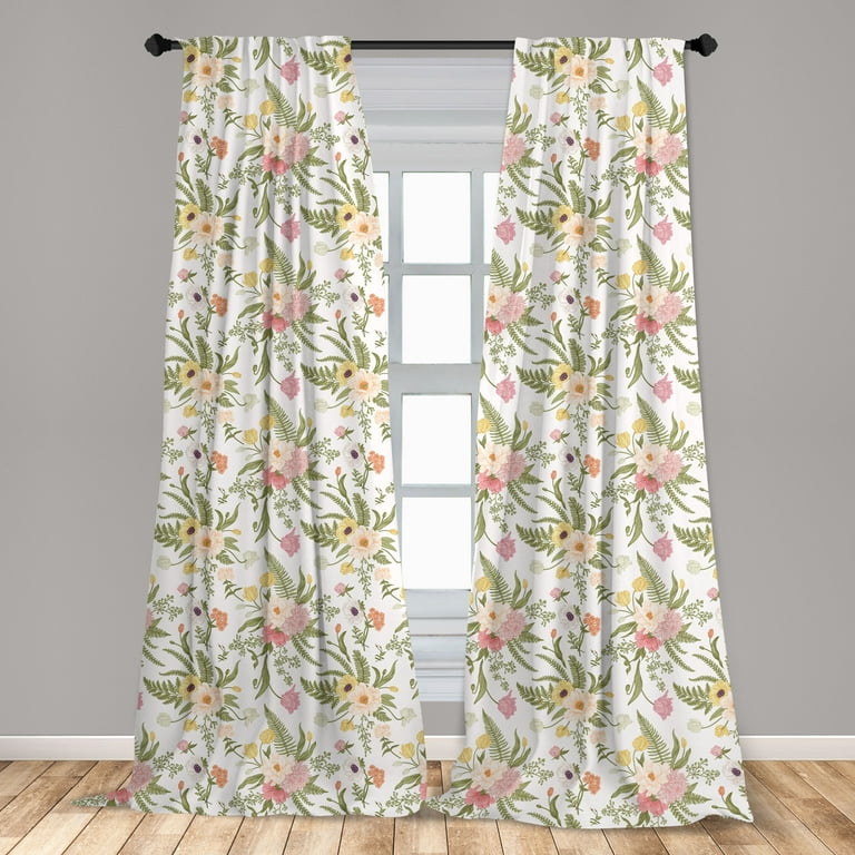 Ambesonne English Garden Curtains, Vintage Pastel Flora, Pair of 28