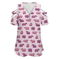 thumbnail image 4 of Capybara Pink Womens Summer V Neck Zipper Top Short Sleeve T Shirt Off Shoulder Top Casual Classy Loose Shirts, 4 of 7