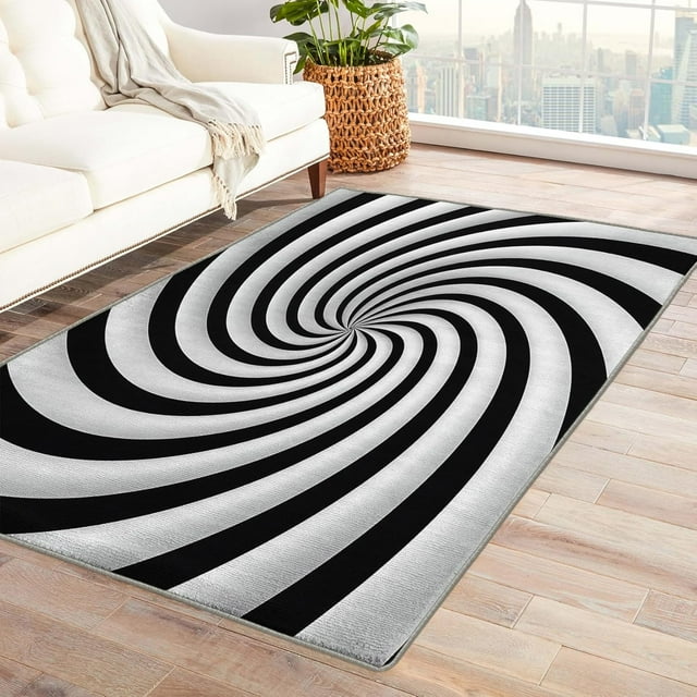 4x5 Abstract Rugs for Bedroom Living Room, Black and White Area Rug for Home Decor, Soft Machine Washable Non Slip Low Pile Indoor Carpet DTSX1024