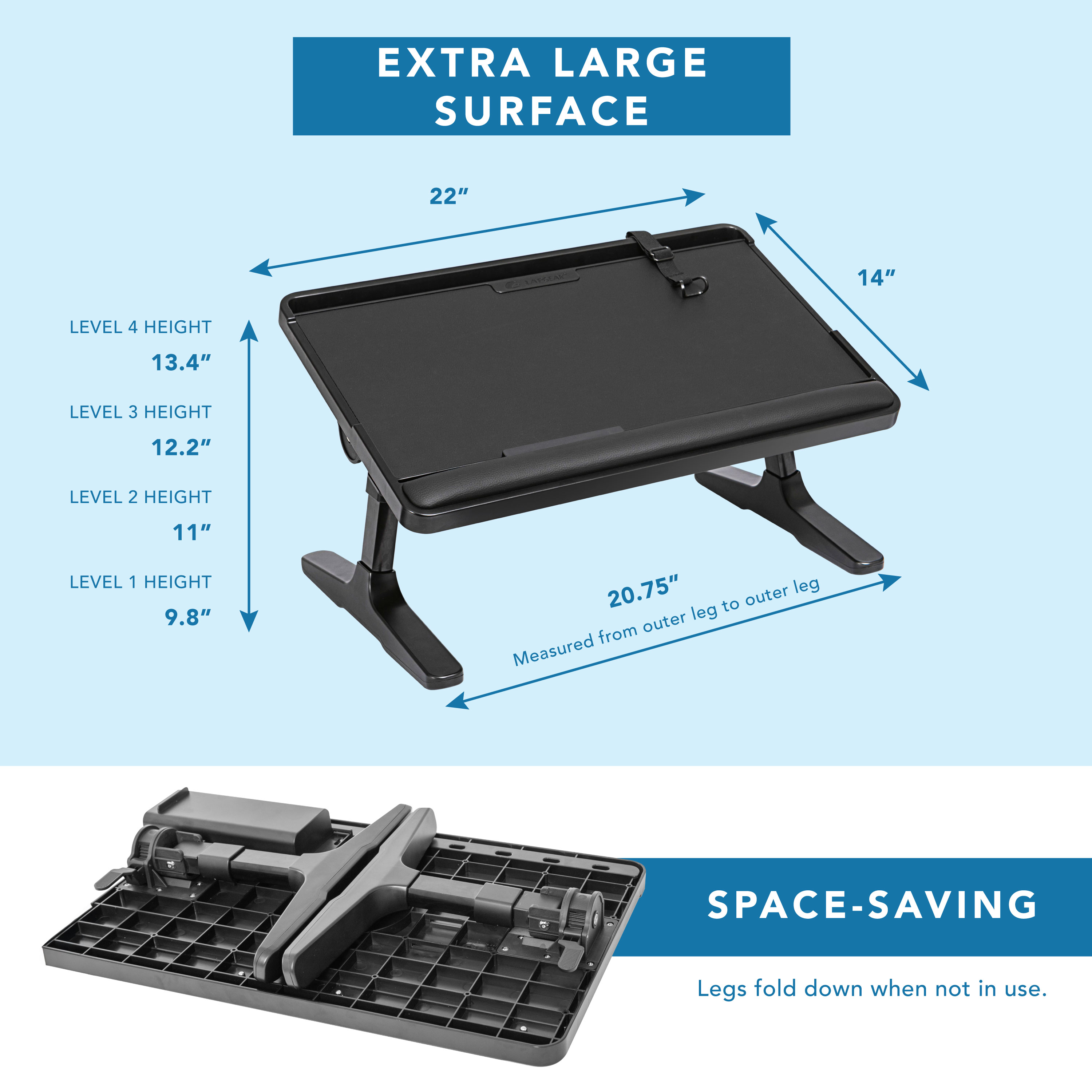 LapGear Tilt Table Lap Desk, Fits 17.3" Laptop, Black Leather