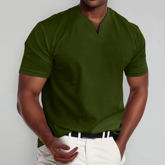 Shirts for Men Short Sleeve V Neck Loose Fit Army Green T Shirt Mens Vacation Outfits