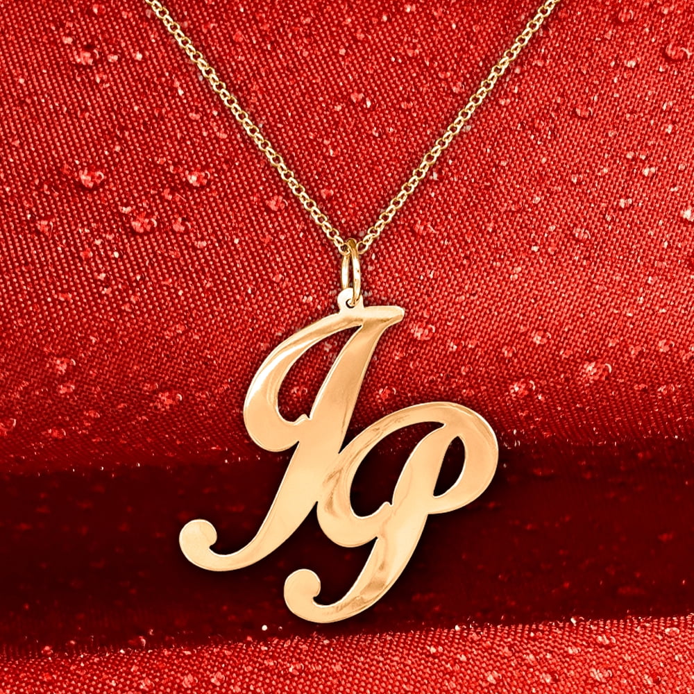 Personalized Two Initial Pendant Necklace Monogram in 14kt Gold Plated Sterling Silver