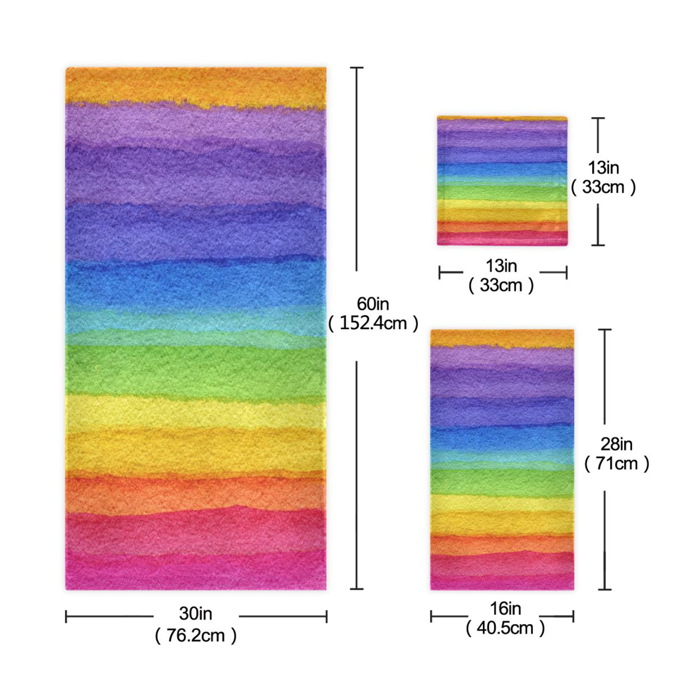 3 Piece Bath Towels Set Bath Towel, Hand Towel and Face Towel for Bathroom, Gym, Hotel Watercolor Rainbow Colors