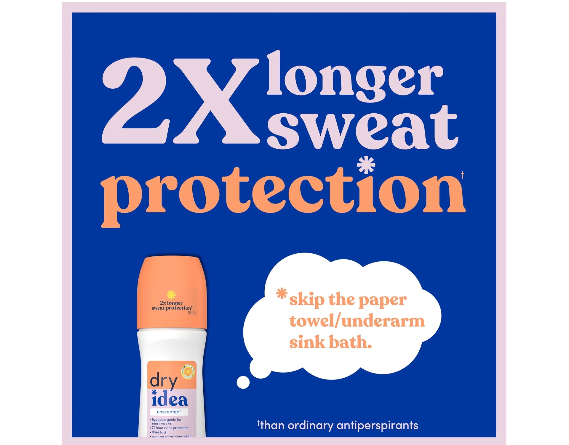 Dry Idea Antiperspirant & Deodorant Roll-On Unscented, Hypoallergenic for Sensitive Skin, 72 Hour Odor Protection, 3.25 fl oz (Pack of 6)