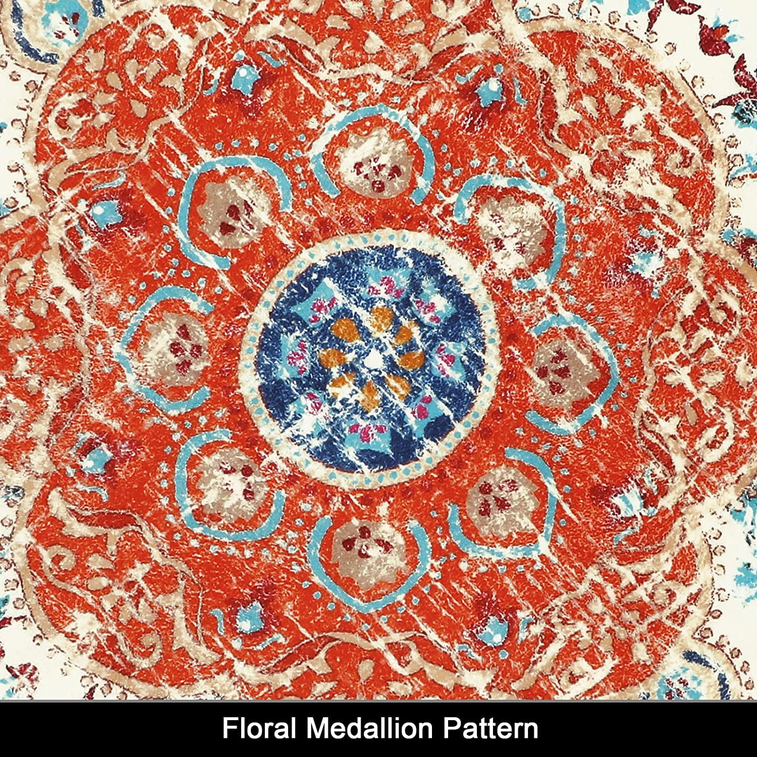 Findosom 4'x4'Round Area Rug,Non Slip Washable Round Rug Boho Area Rug for Living Room,Bedroom,Home Decor,Office,Dining Room,Red