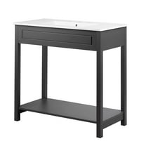 Sink Vanity Cabinet, Gray White, Wood, Hotel Bedroom Bathroom, Modern Contemporary HB34058