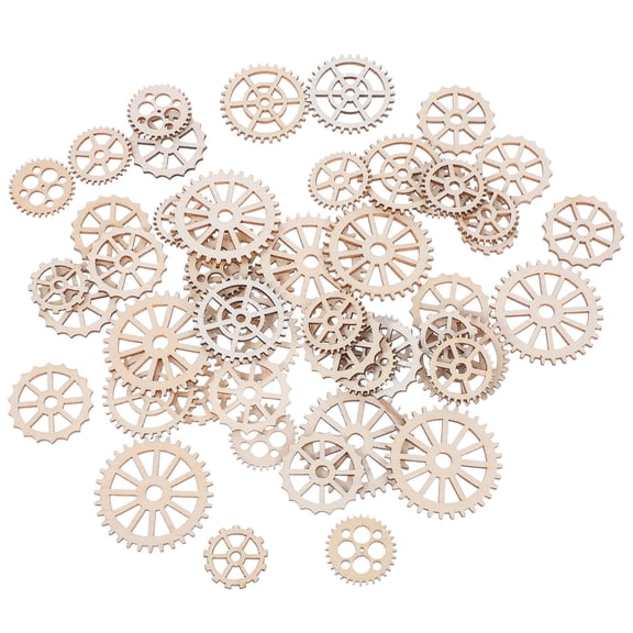 FRCOLOR 50Pcs Wood Gear Pendant Hanging Slices Beige for Craft and Ornaments