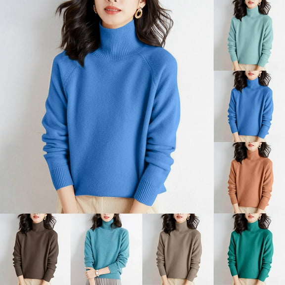 Ashirexll Sweaters for Women Trendy, Pullover Sweaters for Women, Womens Solid Color Raglan High Neck Thick Knit Pullover Sweater Loose Fitting Top