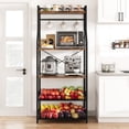 thumbnail image 1 of Rustic Microwave Stand, 5-Tier Storage Rack with Adjustable Feet and Anti-Tip Kit, Engineered Wood, 1 of 8
