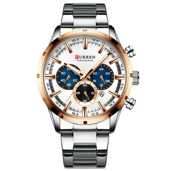 Curren 8355 Montre pour Homme de Luxe et d'Affaires à Quartz 3Atm Étanche Grand Boîtier Grand Cadran Montre-Bracelet Lumineuse Calendrier Minute Seconde Chronographe 24 Heures Trois sous-Cadrans Montre-Bracelet avec Bracelet en Alliage