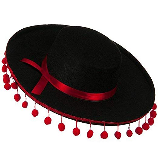 Felt Spanish Hat w/ Red Pom Poms Pkg 