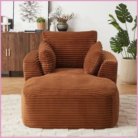 Modern Oversized Corduroy Chaise Lounge Chair – No Assembly, Comfy for Living Room/Dorm/Apartment