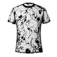 thumbnail image 3 of ZZHZGZ Mens 4Th of July Shirt Men T Shirts Pack Male Spring and Summer Thin Floral Flocked Sexy Round Neck See Through Mesh Short T Shirt L, 3 of 8