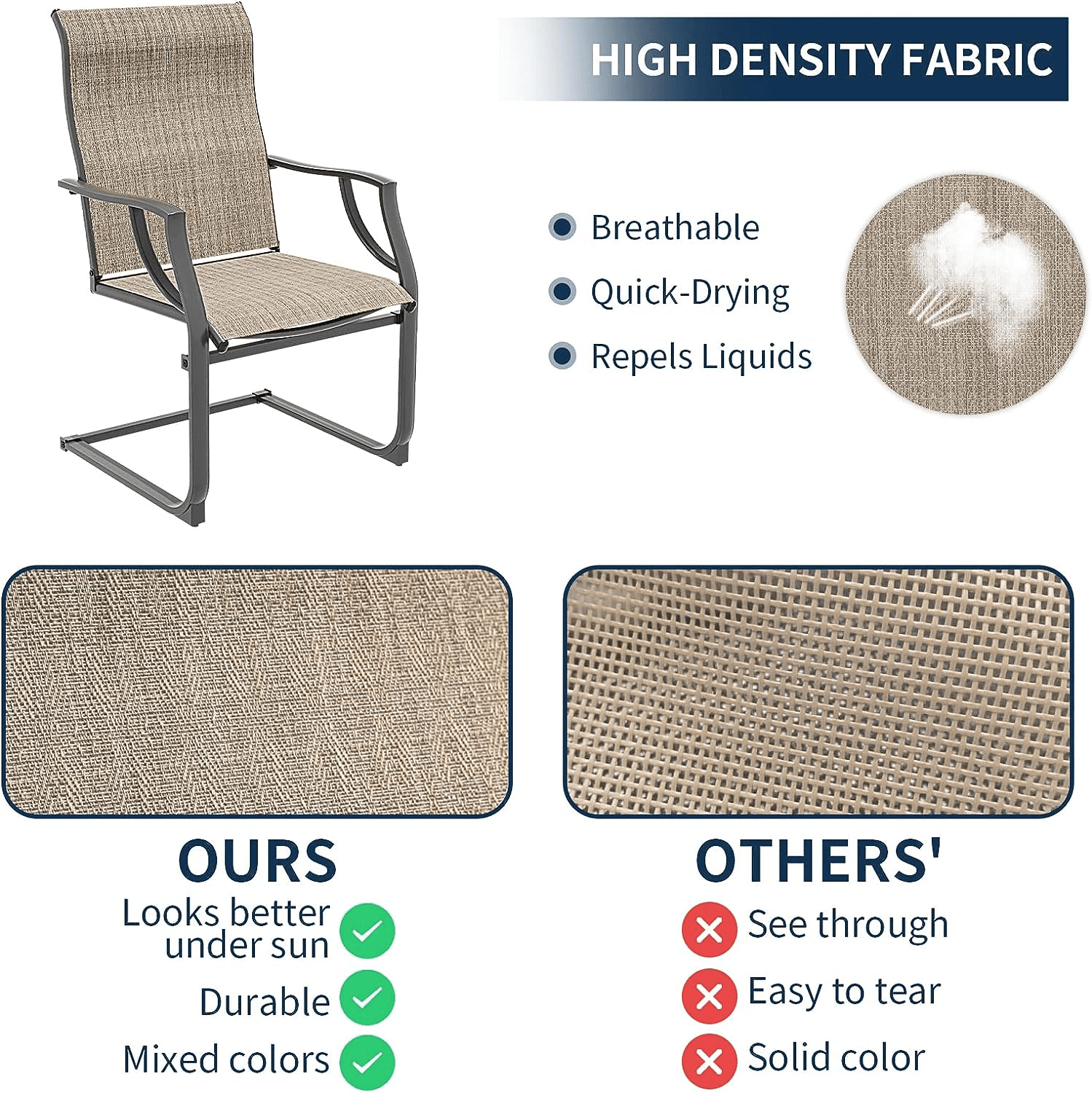 Amopatio Patio Chairs Set of 2, Outdoor Dining Chairs for All Weather, Breathable Garden Outdoor Furniture for Backyard Deck