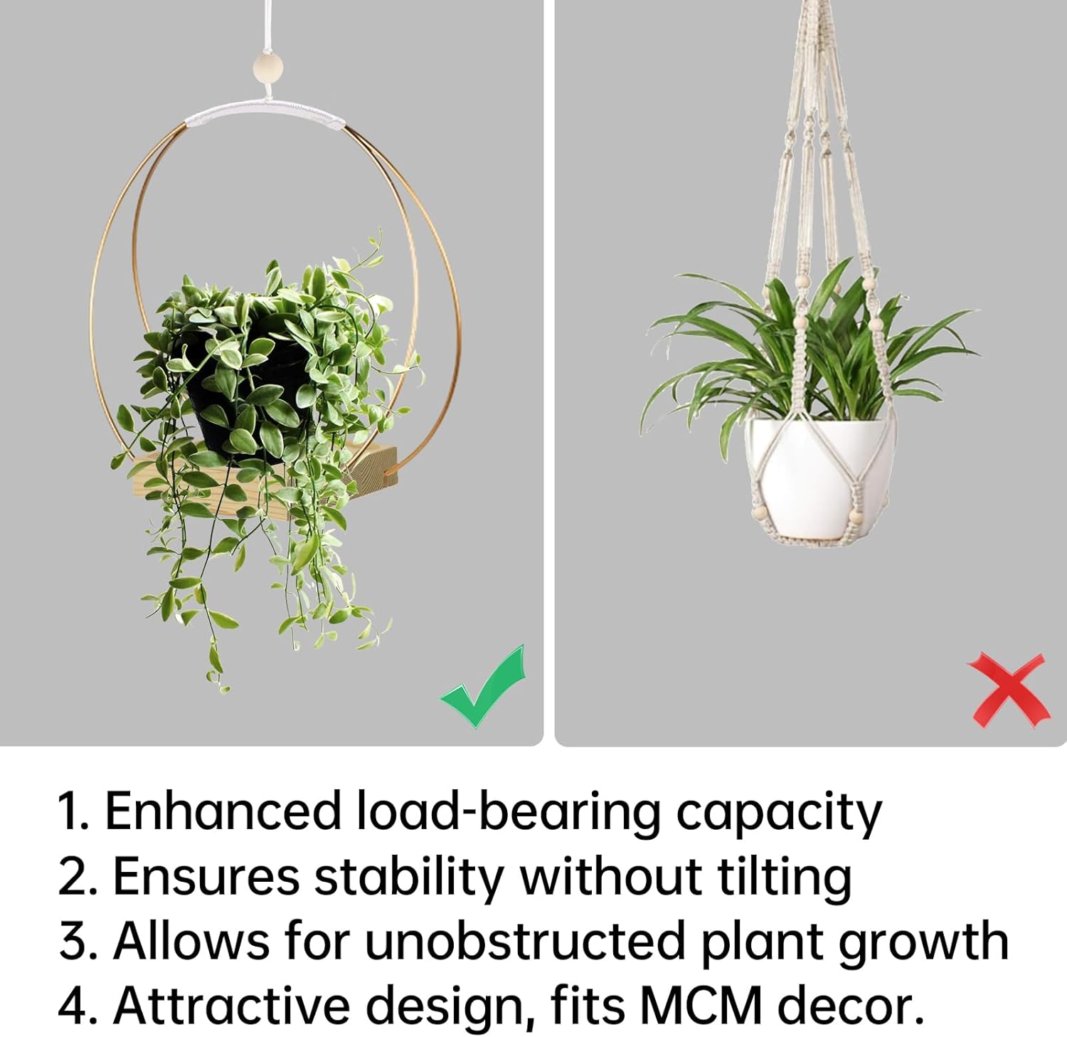 Hanging Planters for Indoor Plants - Plant Hanger Outdoor, Metal Plant Hanger Mid Century  Macrame, Hanging Wall Ceiling Window, Gift for Mom, Plant Lovers, Housewarming