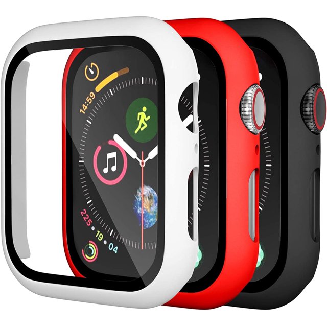 Compatible with Apple Watch Case 40mm iWatch SE Series 6 5 4 with Screen Protector, Slim Thin Bumper Accessories Full Coverage Defense Edge Hard Cover for Women Men, Black White Red, 3 Pack