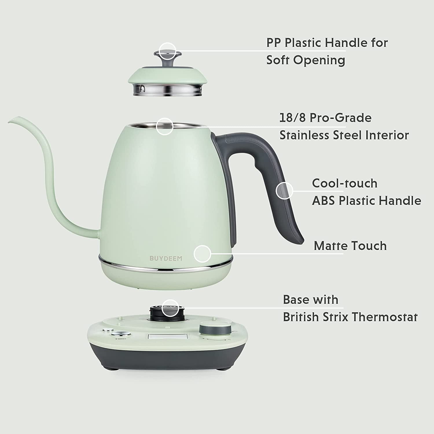 VEVOR Electric Gooseneck Kettle 1L Temperature Control Pour Over Coffee Kettle with 5 Variable Presets 304 Food Grade Stainless Steel Hot Water Tea