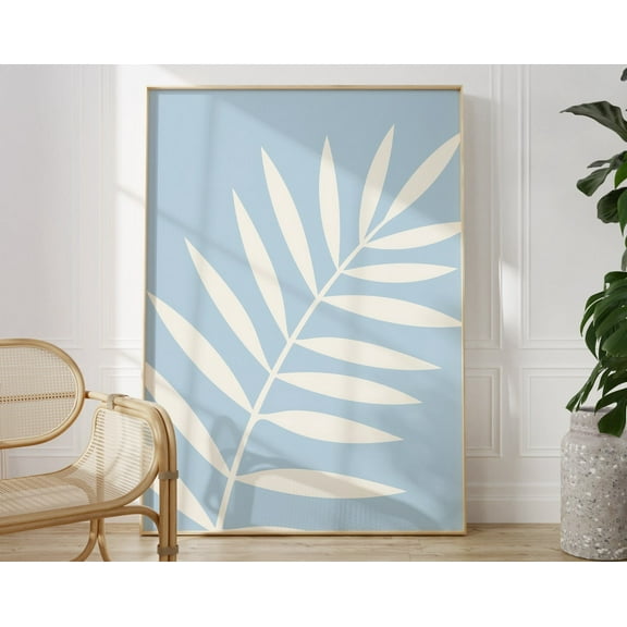 Boho Sky Blue Abstract Palm Print, Botanical Art, Baby Blue Wall Art, Pastel Art, Abstract Art, Wall Art Wall Art, Modern Wall Decor, 8x12 UNFRAMED
