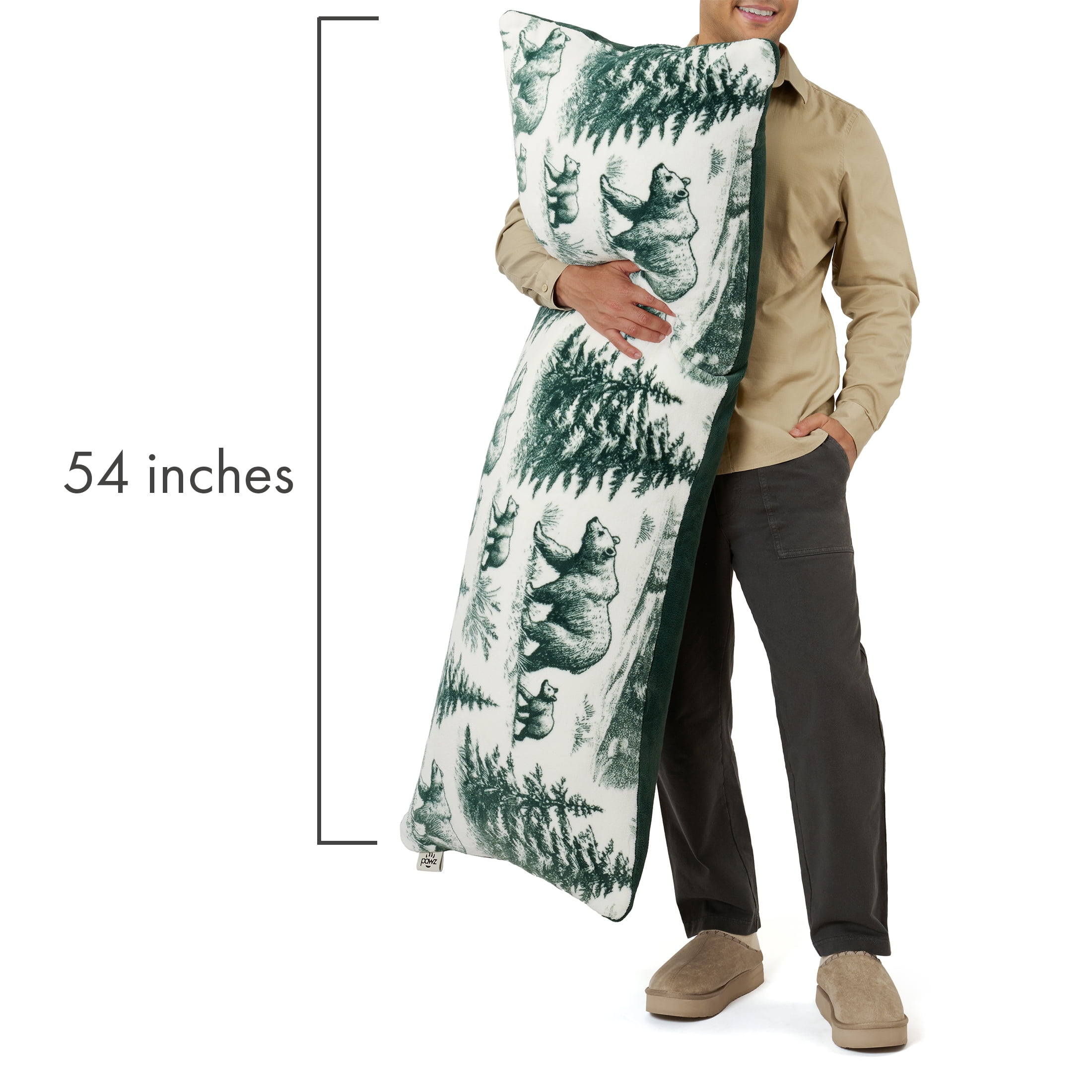 Pawz Pine Green Tree Soft Fleece 20"x54" Body Pillow, for Adults and Teens