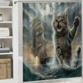 thumbnail image 6 of Orinice  Funny Cat Shower Curtain Brave Kitten Sea Kraken Sailboats Seagulls Full Moon Natural Scenery Ocean Theme Polyester Bathroom Decor Curtains Set with Hook 69x72, 6 of 7