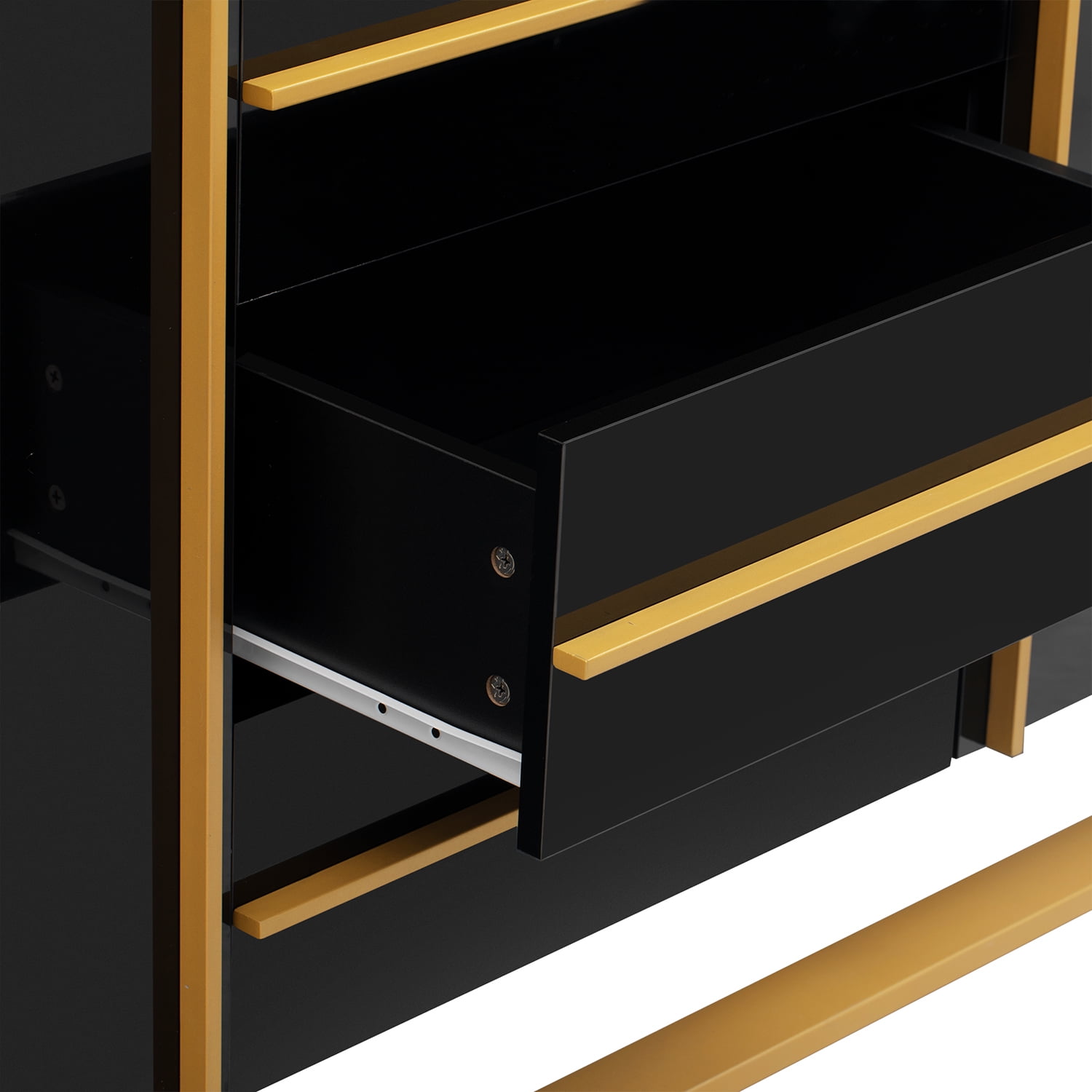 Kadyn 59"L Sideboard, Kitchen Storage Cabinet with Large Storage Space and Gold Metal Legs for Living Room, Black