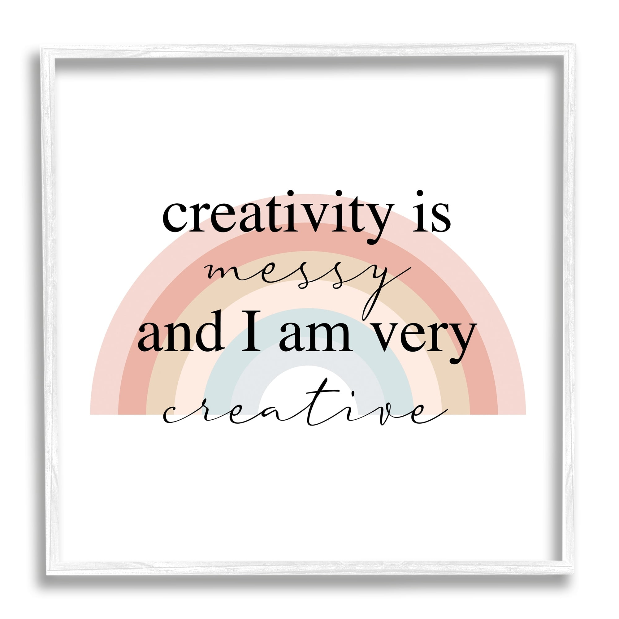 Stupell Industries Creativity is Messy Funny Phrase Boho Tone Rainbow Graphic Art White Framed Art Print Wall Art, 12x12, by Daphne Polselli