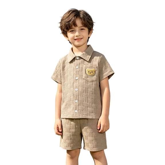 Toddler Boy Outfits 2 Piece Solid Print Lapel Short Sleeve Button Pocket Shirt Top And Shorts Daily Wear Boys' Clothing Sets Size 3-4 Years