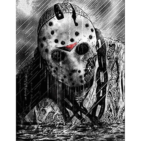 DIY 5D Diamond Art Painting Kits, Friday the 13th Horror Movie Diamond Art Kit Full Drill Round for Crafts Wall Decor Gift (12X16in)