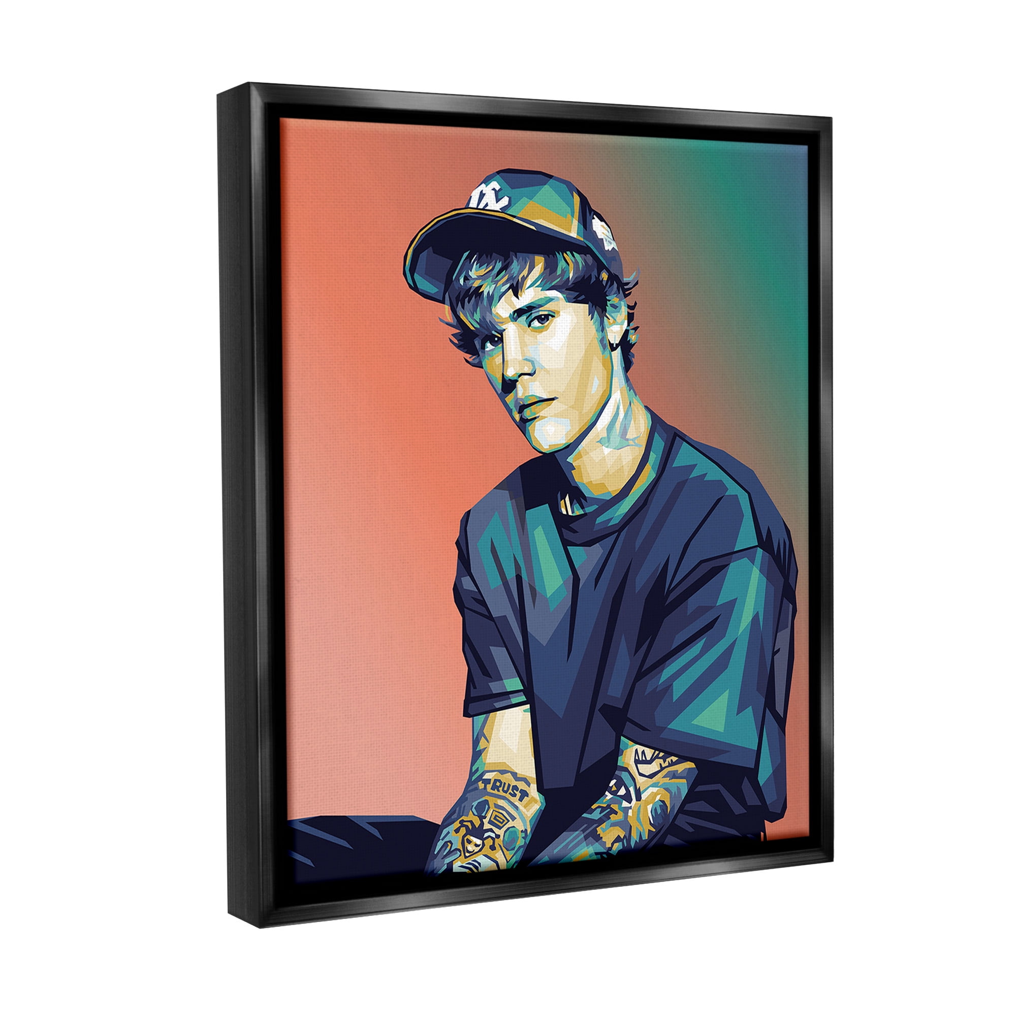Stupell Industries Justin Portrait with Hat Abstract Painting Black Floater Framed Canvas Art Print Wall Art, 17 x 21