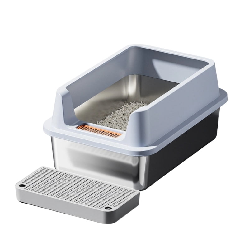 Yiran Stainless Steel Cat Litter Box, Light Gray, 50CM脳15CM Base