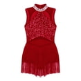 thumbnail image 4 of iiniim Girls Kids Shinny Rhinestone Tassel Jazz Latin Dancewear Lyrical Dress Age 6-16 Burgundy 8, 4 of 7
