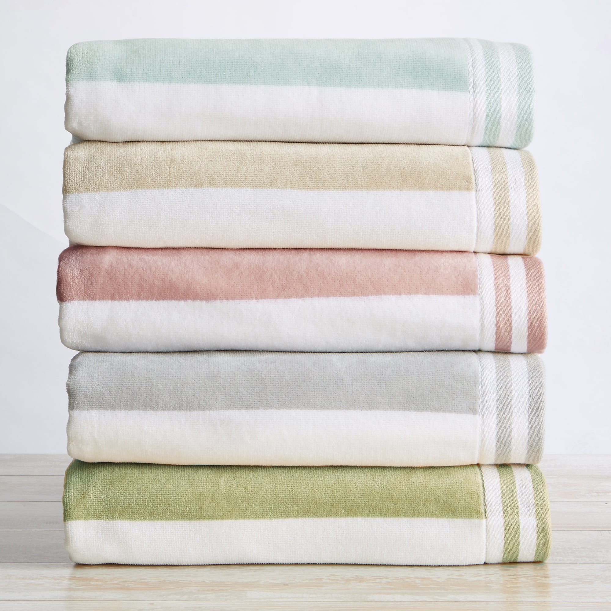 100% Cotton Cabana Stripe 4 Pack Beach & Pool Towels (4 Pack- 30" x 60", Dusty Rose / White)