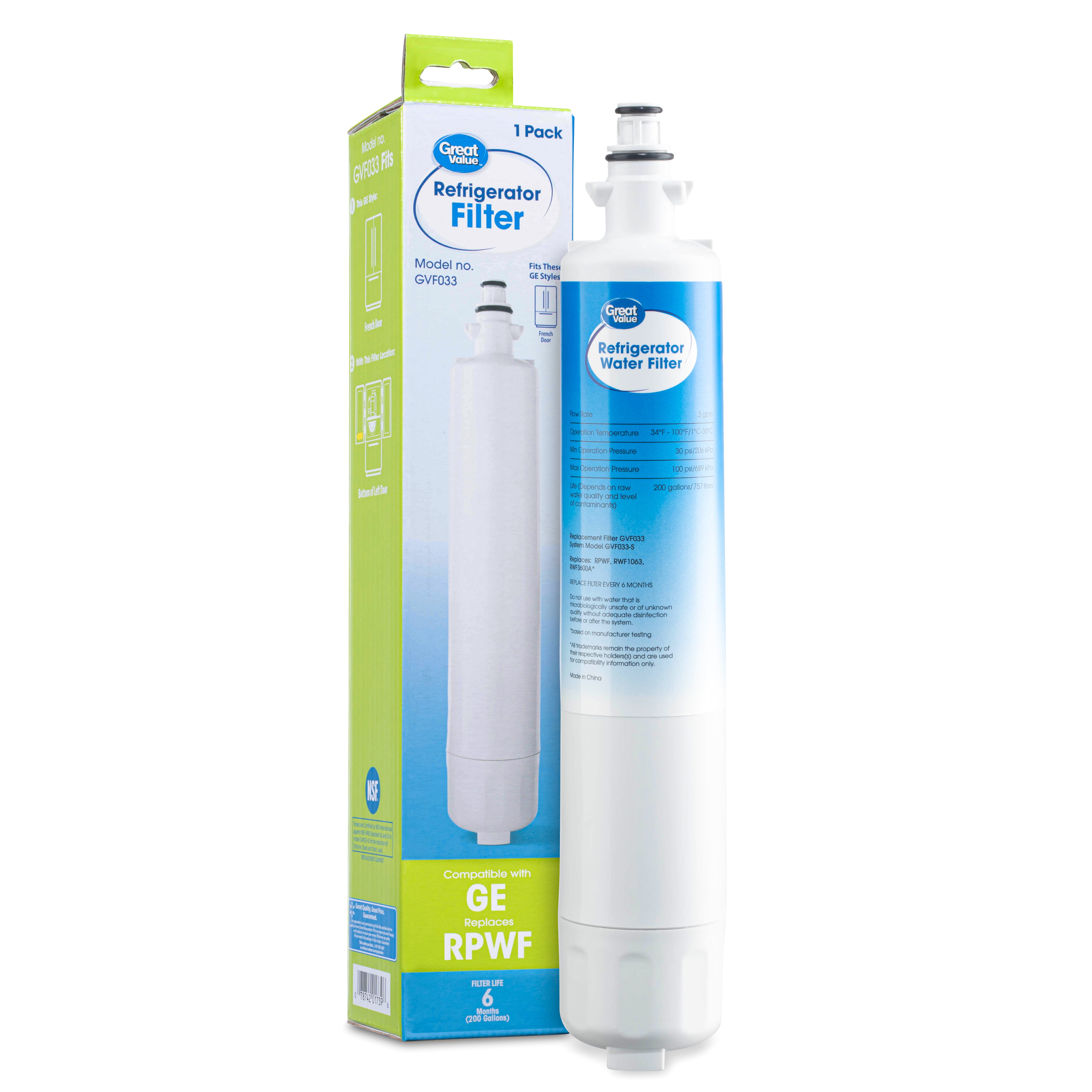 (3 pack) Great Value Replacement Refrigerator Water Filter, GE RPWF, 1 Pack