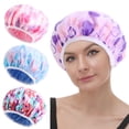 thumbnail image 2 of SEFUONI Reusable Floral Pattern Shower Cap Terry Lined Double Layer Headcover Dry Hair Spa Salon Bath Cap Bathroom Supplies, 2 of 19