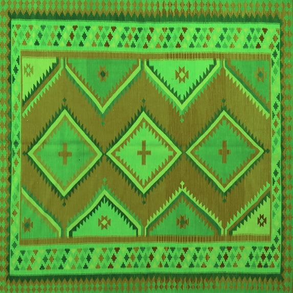 Ahgly Company Indoor Square Oriental Green Traditional Area Rugs, 6' Square