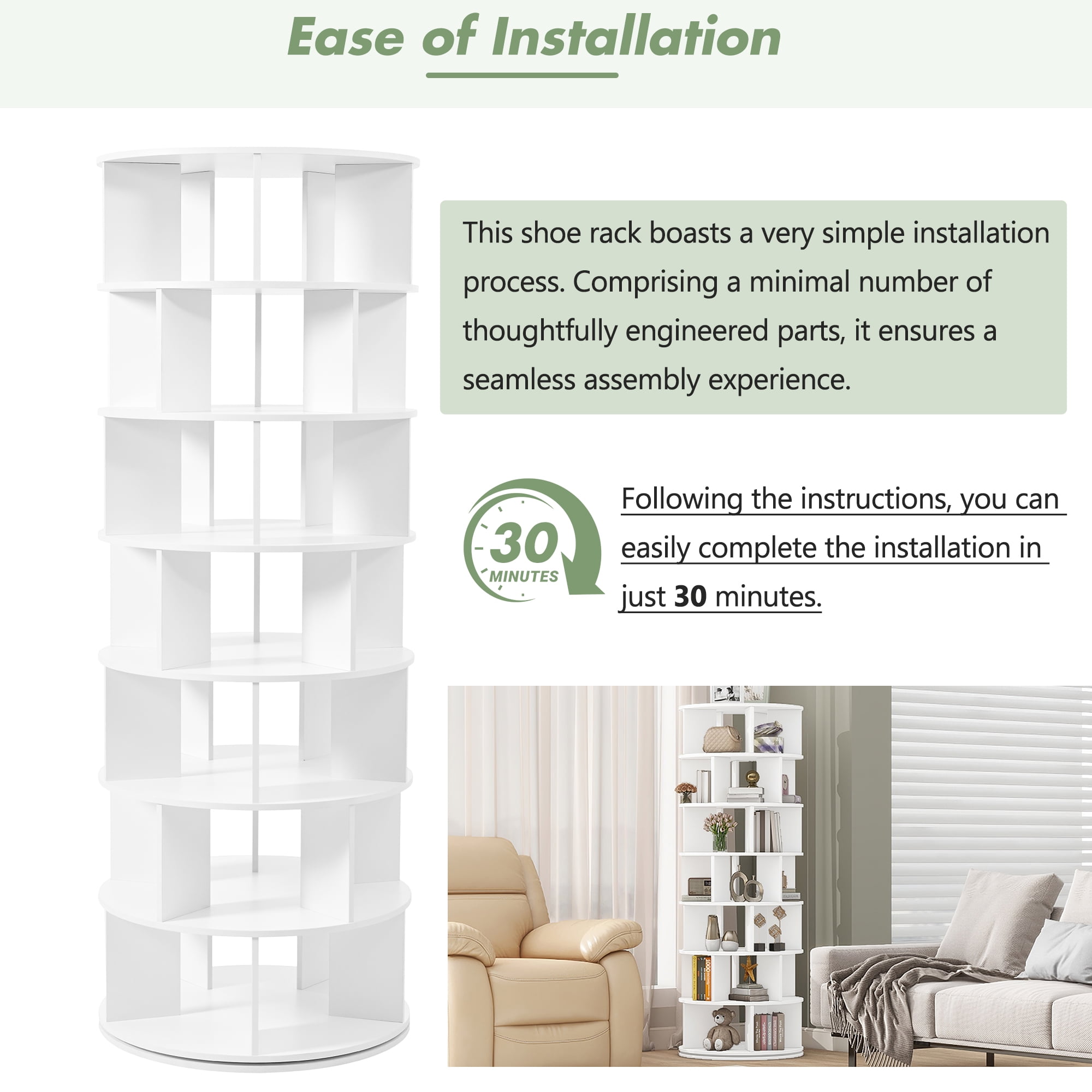 Euroco 360-Degree Rotating Shoe Rack Tower with Adjustable 7 Tiers and 35-Pair Capacity – Multifunctional Storage for Shoes, Bags, Hats, and Accessories