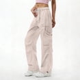 thumbnail image 5 of Mgmyaa Women's Soft Lightweight Nylon Straight-Leg Cargo Full Length Pants with Drawstring Mid Waist Adjustable Waist Active Fit Trousers for Sports Hiking Gym, 5 of 7