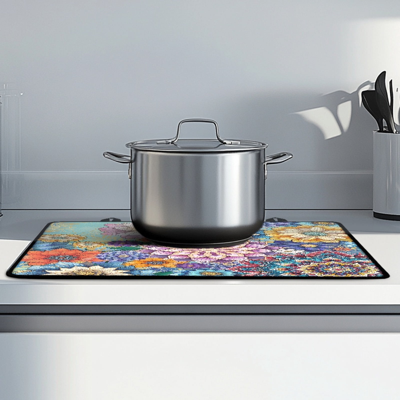 Renewold Stove Cover for Electric Glass Top Stove, Induction Electric Stove Top Protector Oil-proof Heat Resistant Washer Dryer Top Cover, 29'' x 21'', Bohemian Flower Violet Blue